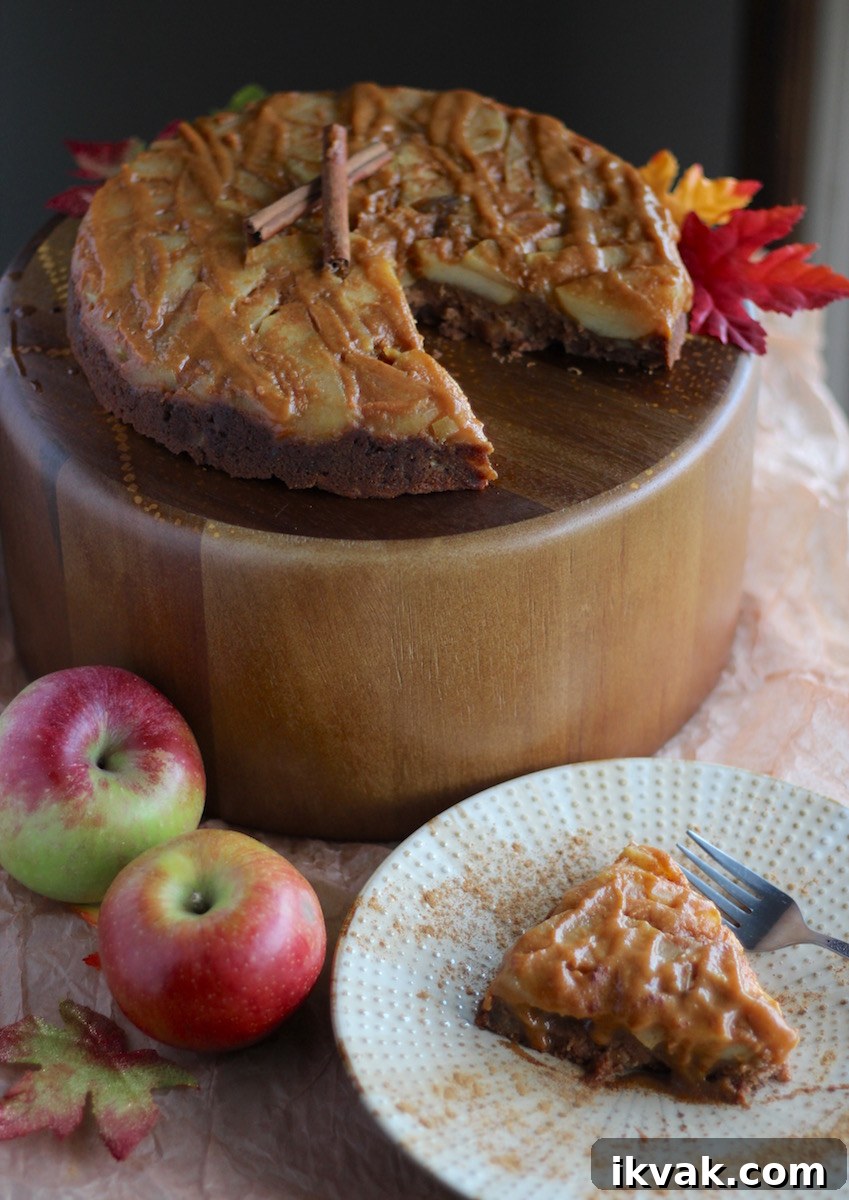 Paleo Caramel Apple Upside Down Cake (AIP) - a thick, dense apple cake is topped with warm, gooey salted caramel for an epic Fall dessert! | fedandfulfilled.com
