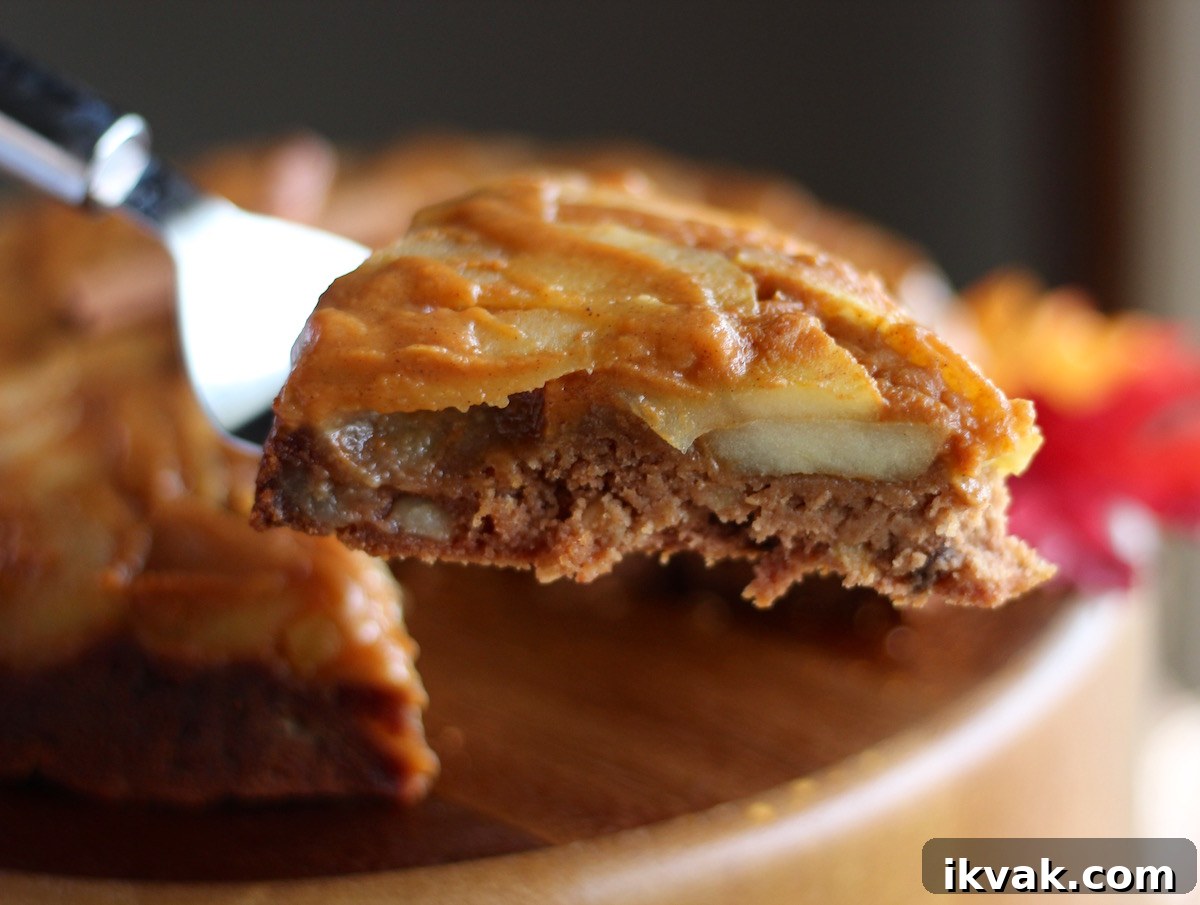 Paleo Caramel Apple Upside Down Cake (AIP) - this easy, delicious cake is loaded with sweet apples, sticky caramel sauce, cinnamon, and spice for a heavenly Fall dessert! | fedandfulfilled.com