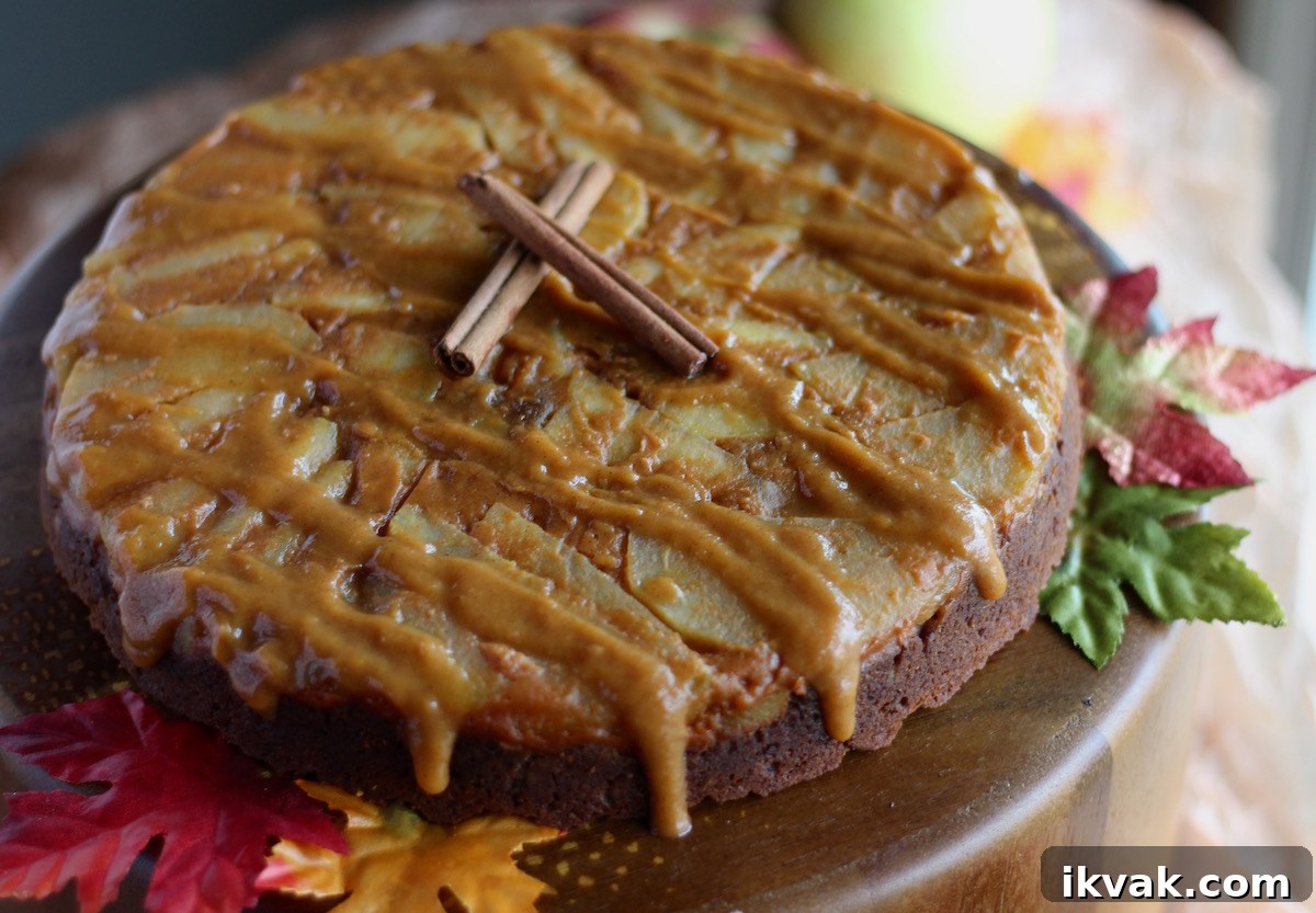 Paleo Caramel Apple Upside Down Cake (AIP) - a grain-free, egg-free apple-filled cake topped with salted caramel drizzle! SO GOOD! | fedandfulfilled.com