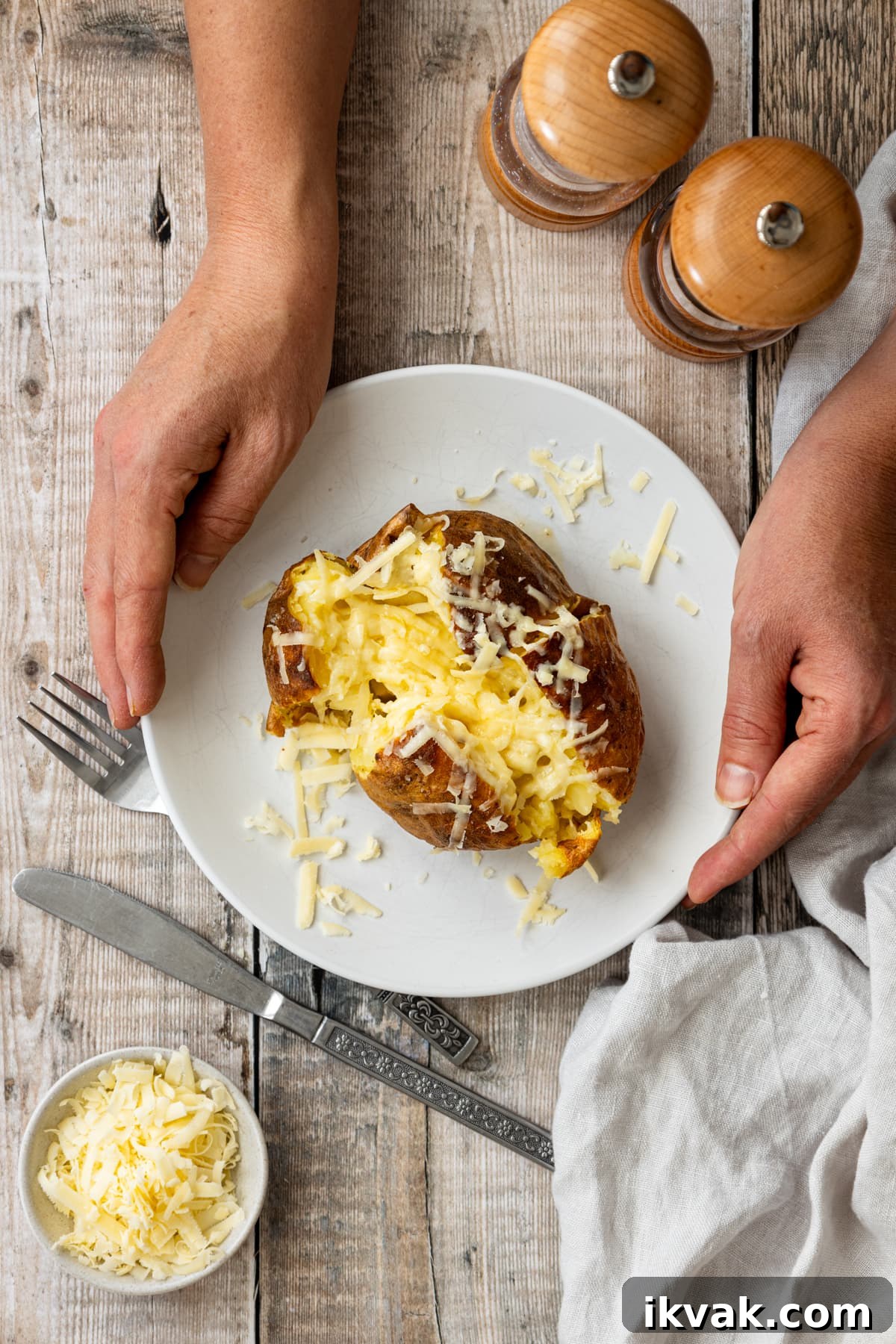 Jacket potato topped with cheese