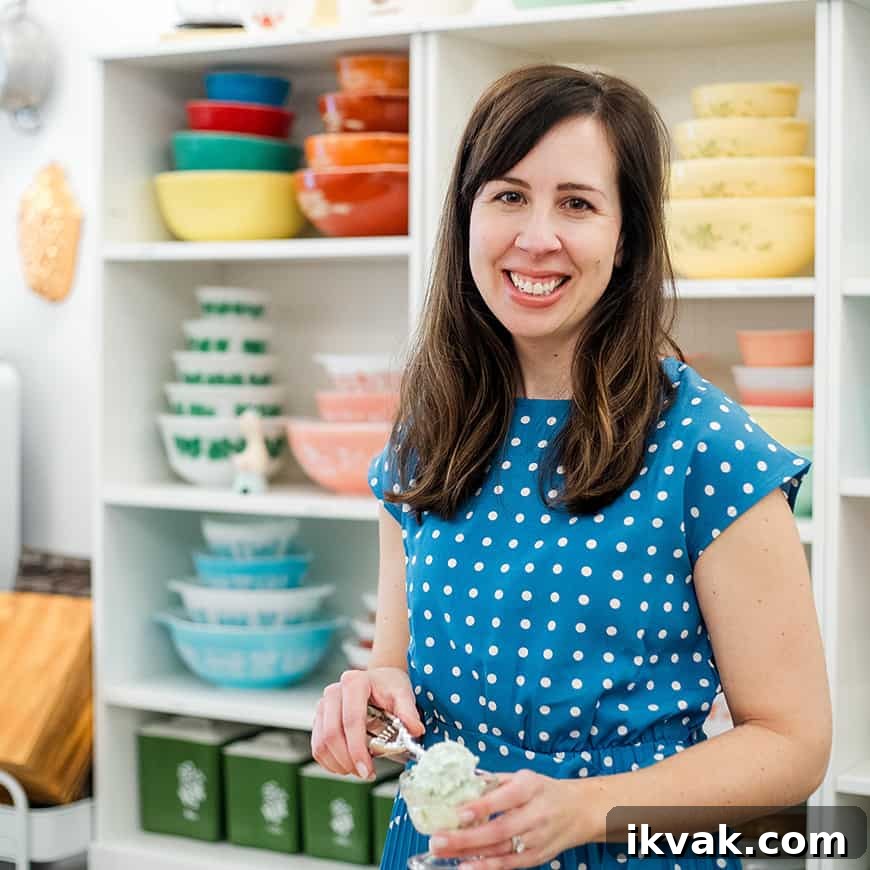 Crispy Potato Pancakes Recipe: Golden Hash Browns from Scratch 3 woman scooping pistachio salad into a parfait dish, with colorful vintage bowls in the background.