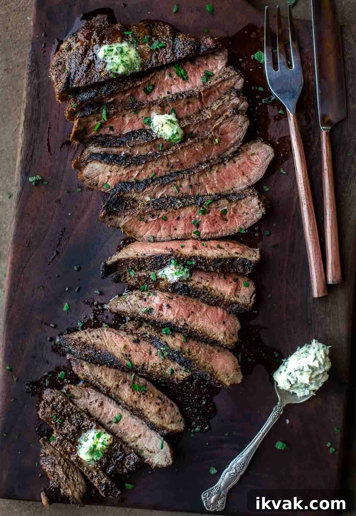 Carryover Cooking: What It Is and How It Affects Meat Doneness 2 Flat iron steak with compound butter cooked to medium rare.