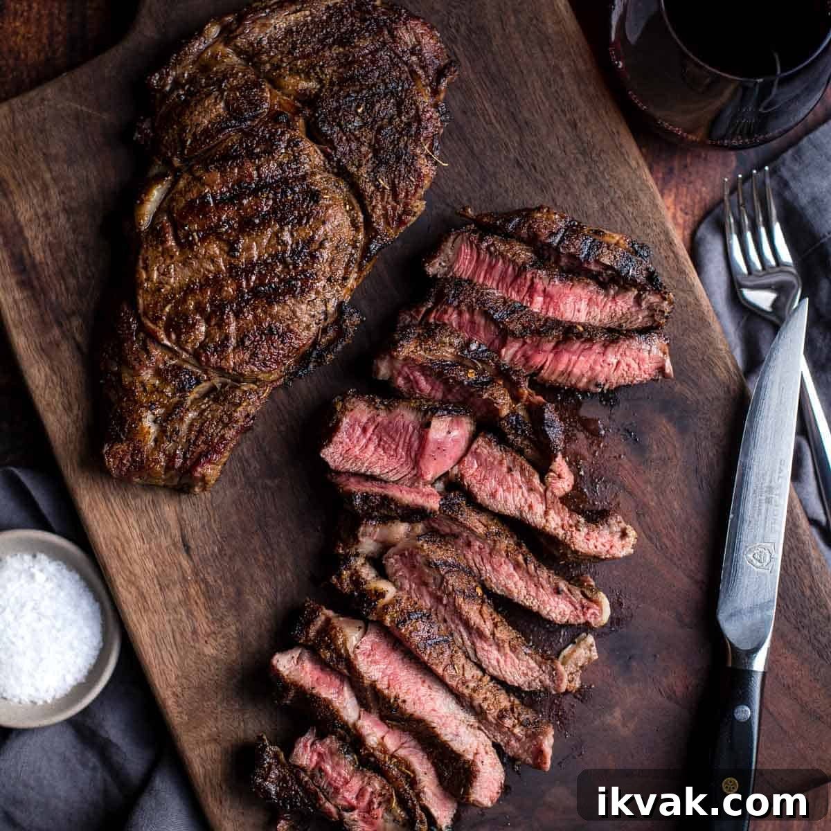 Carryover Cooking: What It Is and How It Affects Meat Doneness 3 Grilled steak sliced on a cutting board.