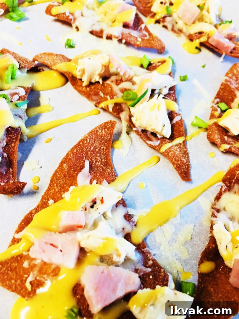 Chicken Cordon Bleu Wonton Nachos