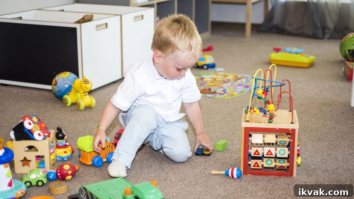 little boy with toys