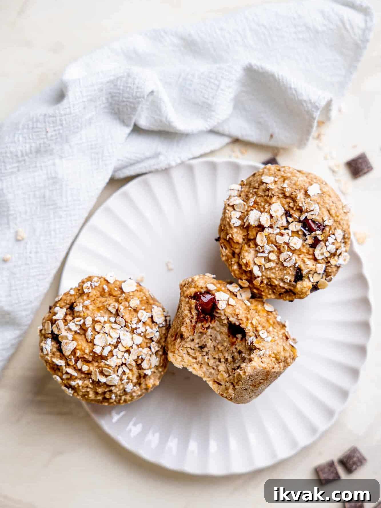 3 ingredient banana oatmeal muffins made with oat flour.