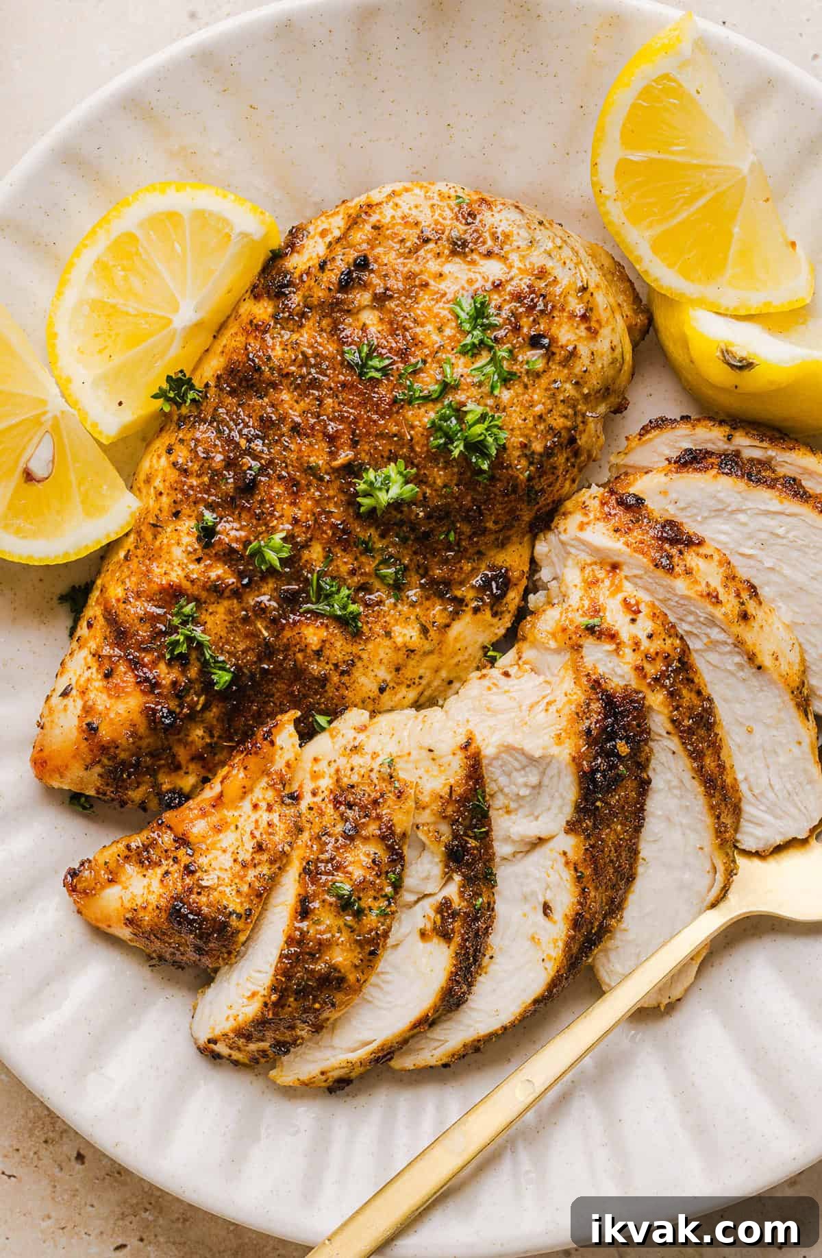 Juicy Air Fryer Chicken Breast recipe that comes out perfectly every time in just 20 minutes! Seasoned with a blend of herbs and spices for a delicious, healthy meal great for busy weeknights or when you need to meal prep.