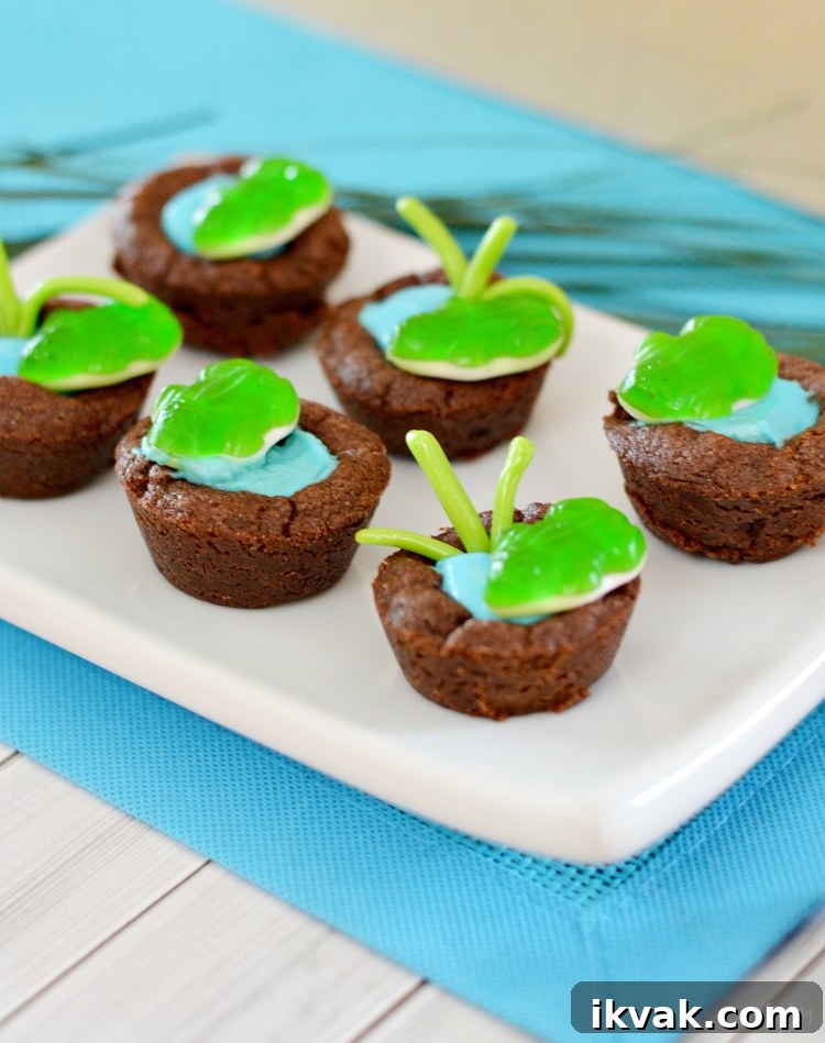 Frog Pond Cookie Cup Recipe featuring chocolate cookie cups filled with pudding for kids!