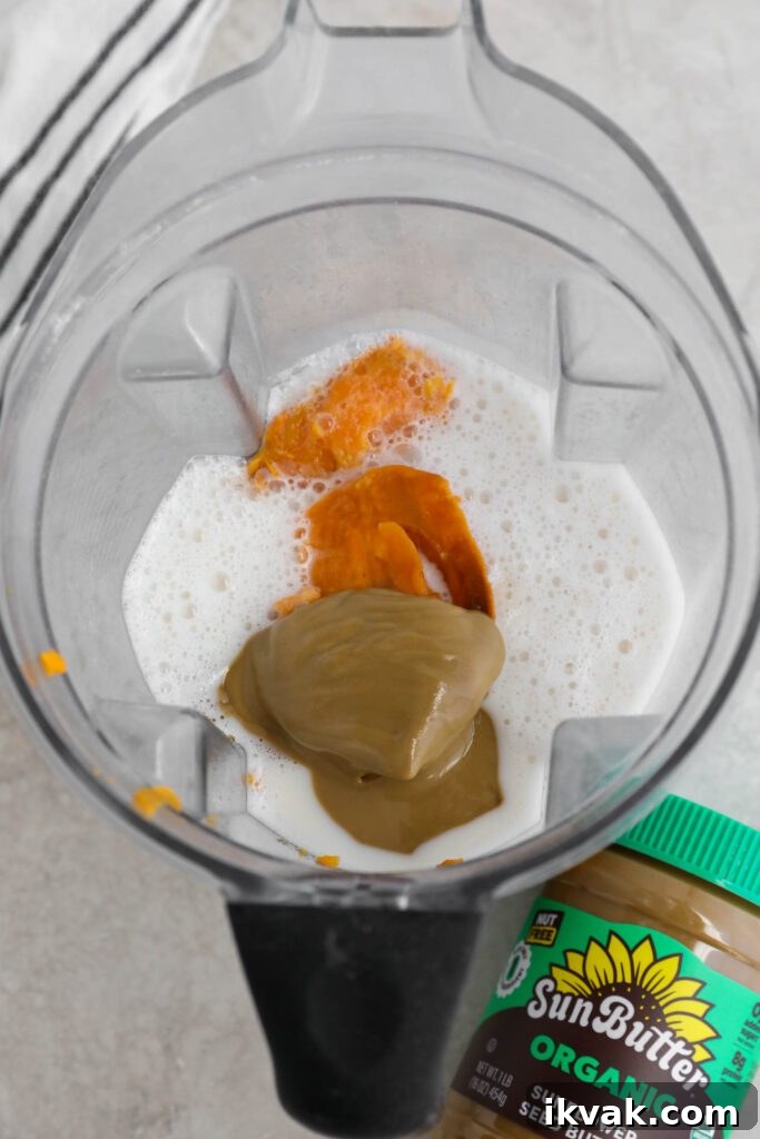 ingredients for sweet potato waffles in blender