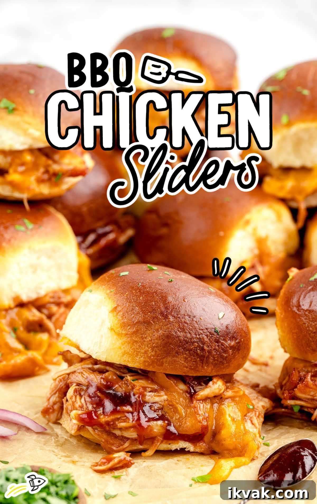 Tangy BBQ Chicken Sliders Recipe for Crowd-Pleasing Sandwiches 2 close up shot of BBQ Chicken Sliders