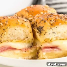 Tangy BBQ Chicken Sliders Recipe for Crowd-Pleasing Sandwiches 6 close up shot of a plate of Ham and Cheese Sliders