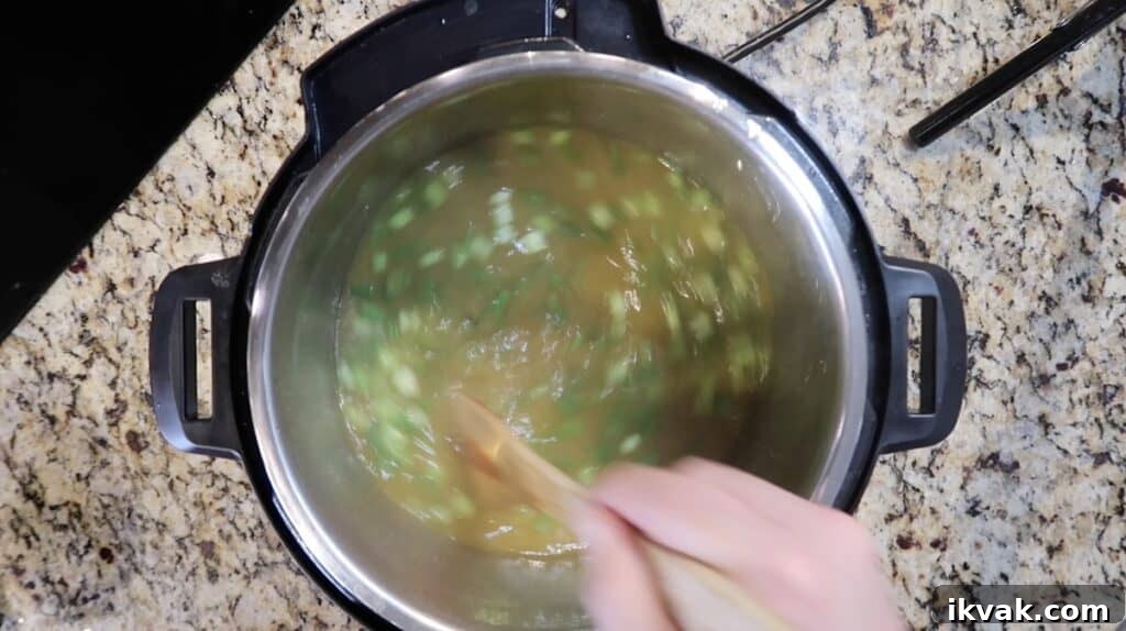 Stirring the soup.