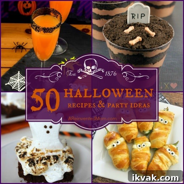 Collage of Halloween themed food and drink.