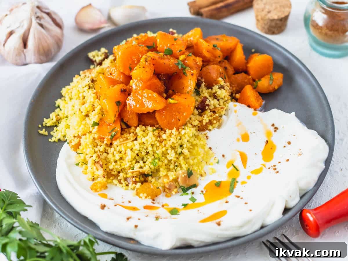 Moroccan couscous served with yogurt and Moroccan carrot salad