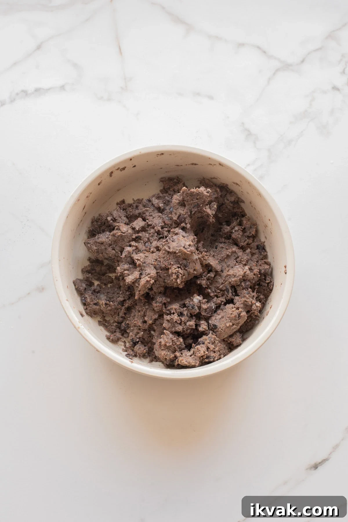 Close-up of black bean filling in a bowl.