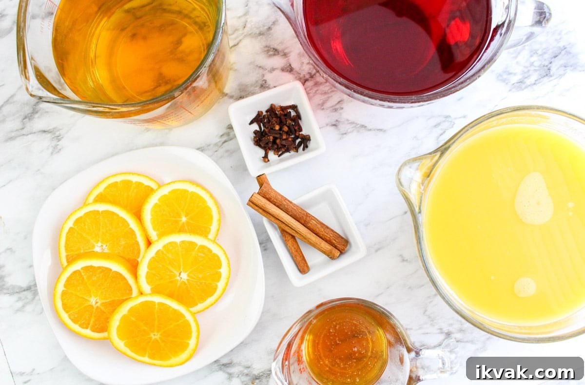 ingredients for wassail on table