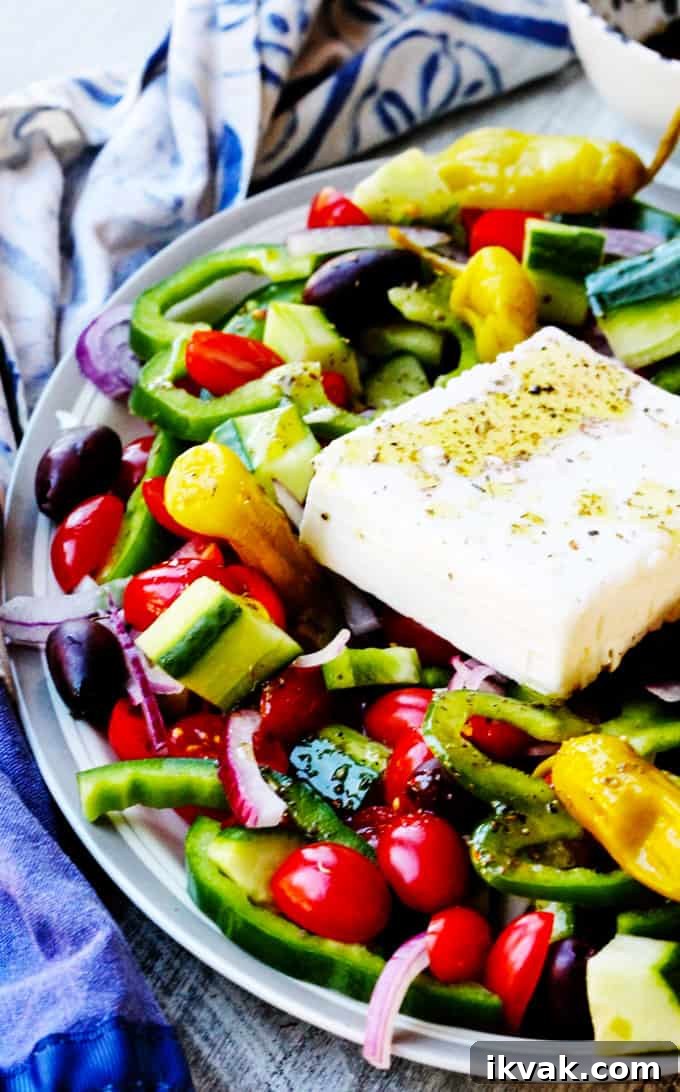 Horiatki Salad (Greek salad) on a serving plate