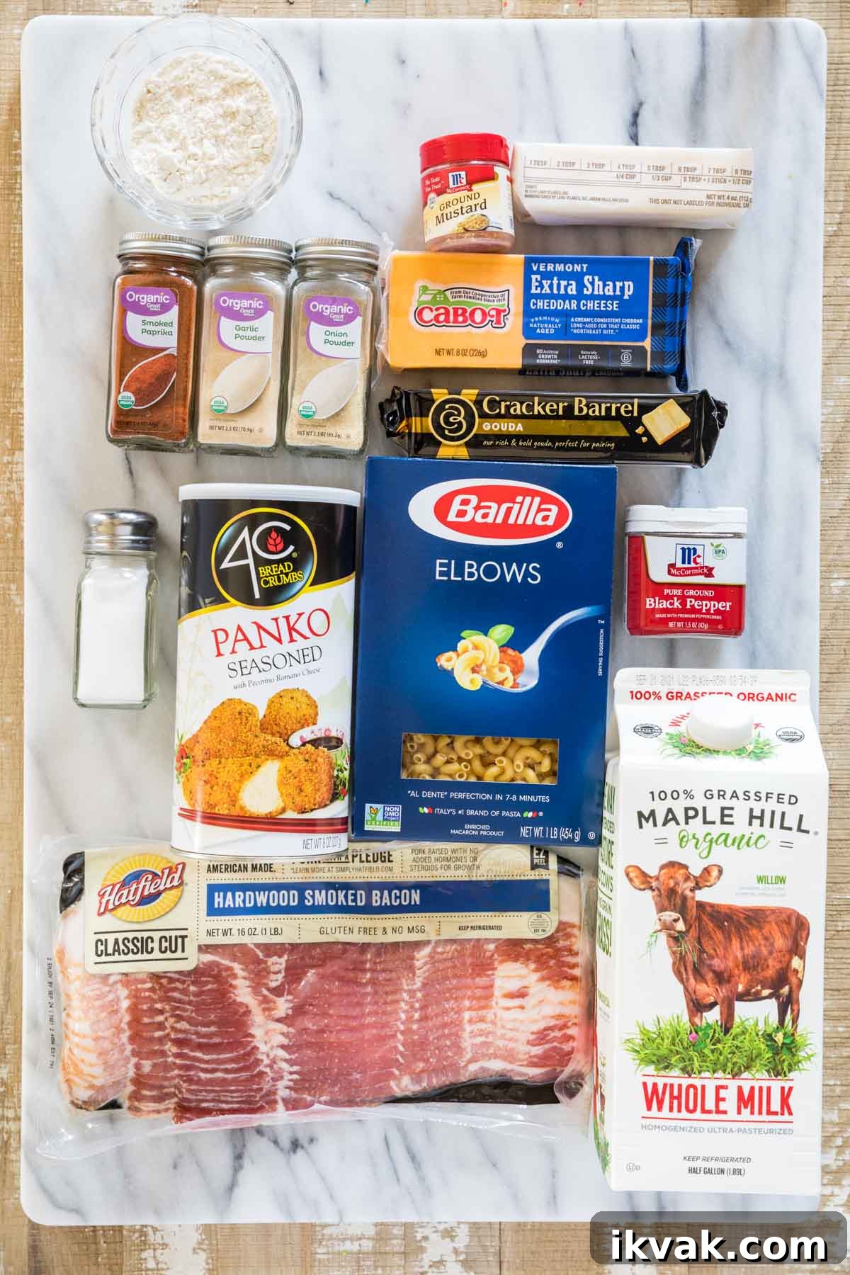 ingredients for bacon mac and cheese