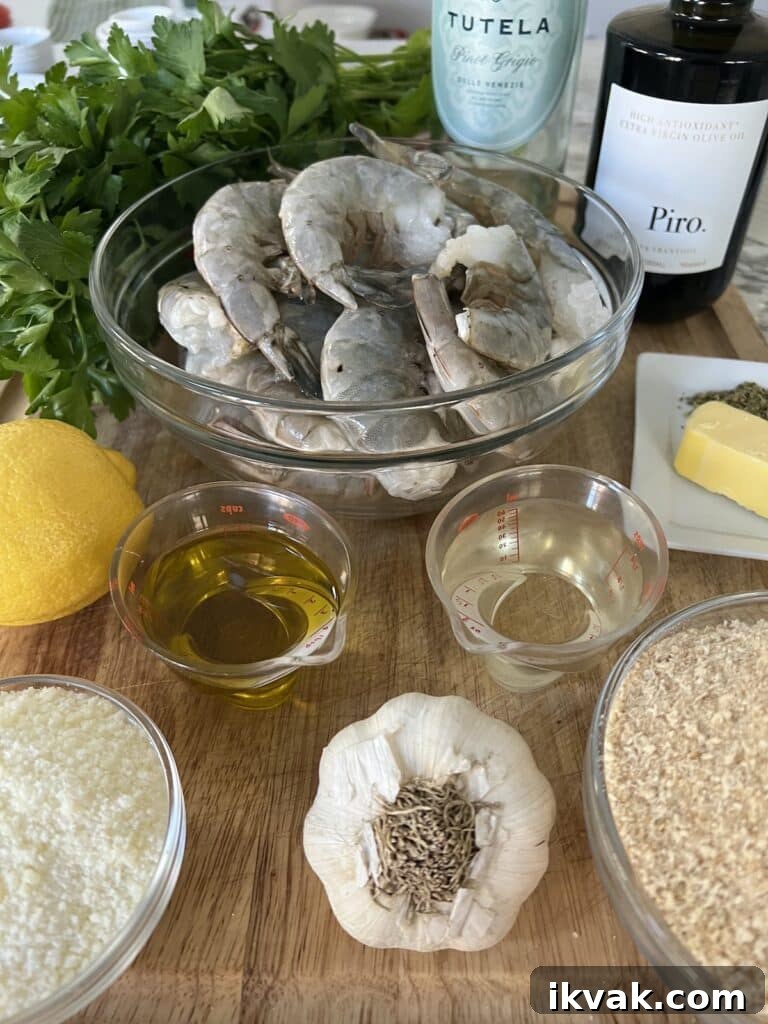 Shrimp Oreganata with White Wine Lemon Butter 4 Ingredients for shrimp oreganata.