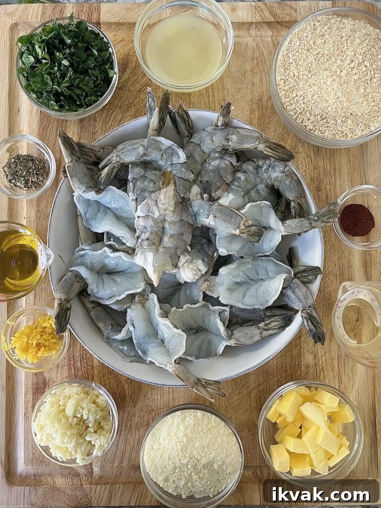 Shrimp Oreganata with White Wine Lemon Butter 5 All prepped ingredients for baked shrimp with seasoned breadcrumbs recipe.