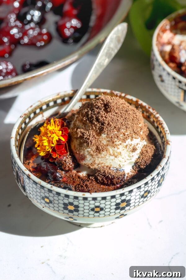 Cherries Jubilee with ice cream.
