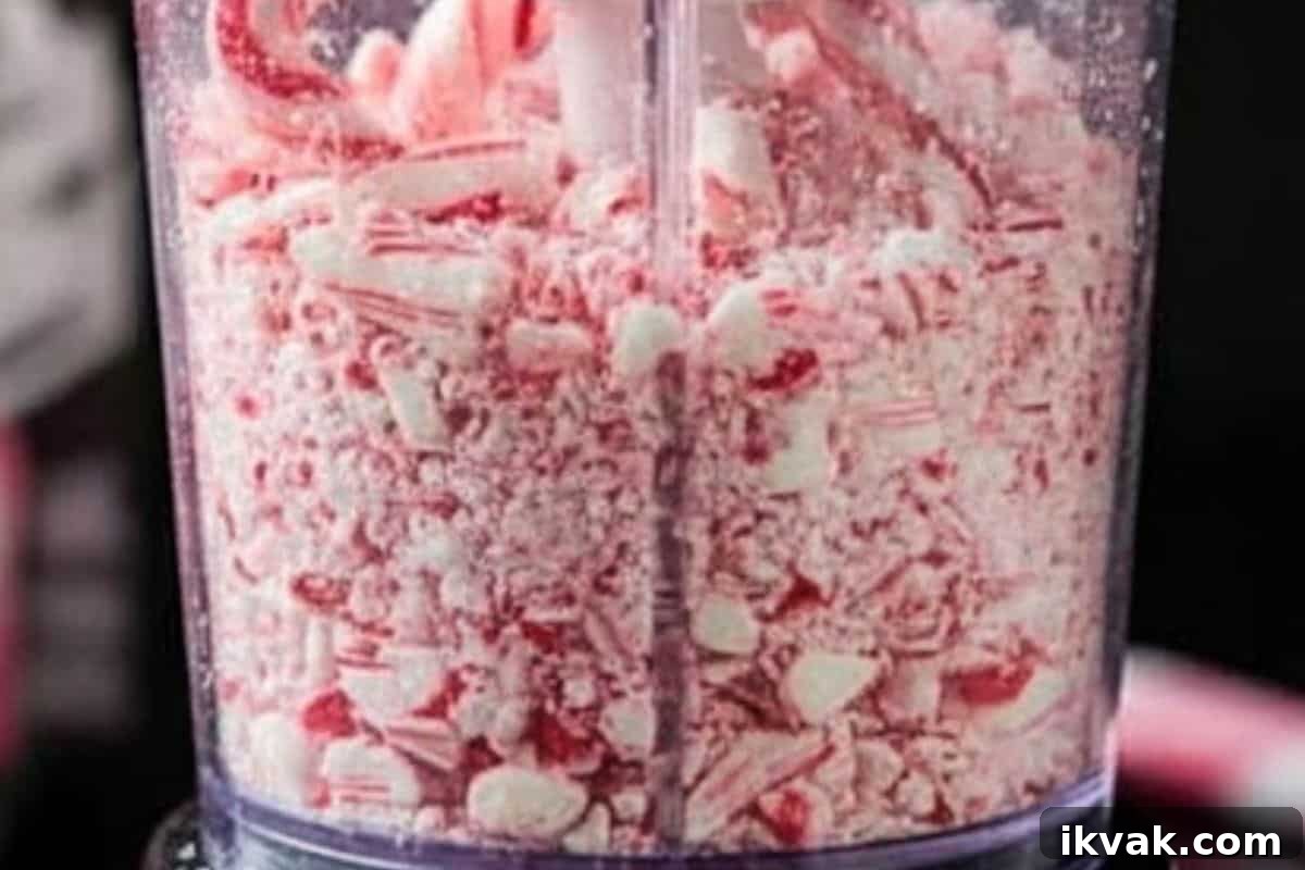  In a bullet blender or processor, pulse the candy canes 2–3 times until you have a mix of fine dust.