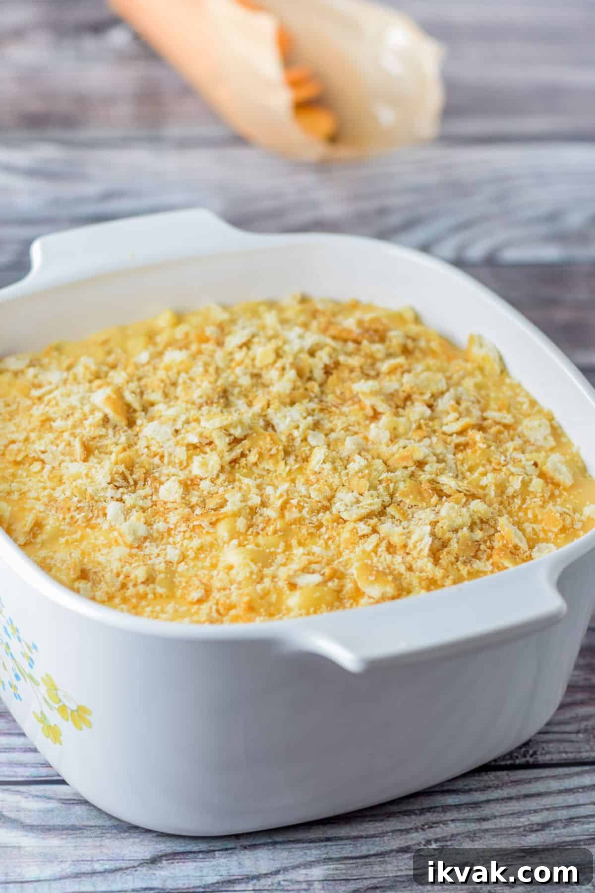 Ultimate Creamy Baked Mac and Cheese Recipe 6 Ritz crackers crushed and sprinkled on the mac and cheese