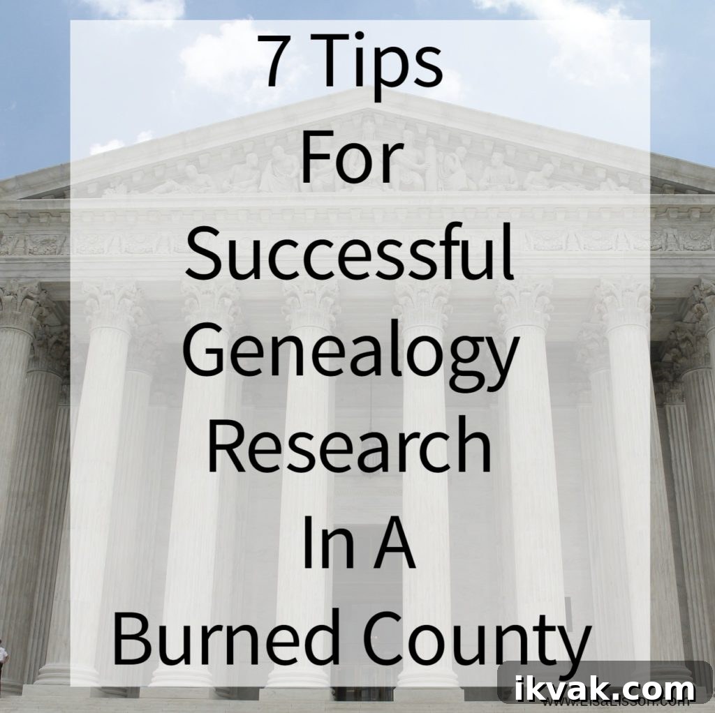 Genealogy research in a burned county is difficult, but not impossible. Tips to find your ancestors when many records have been lost.