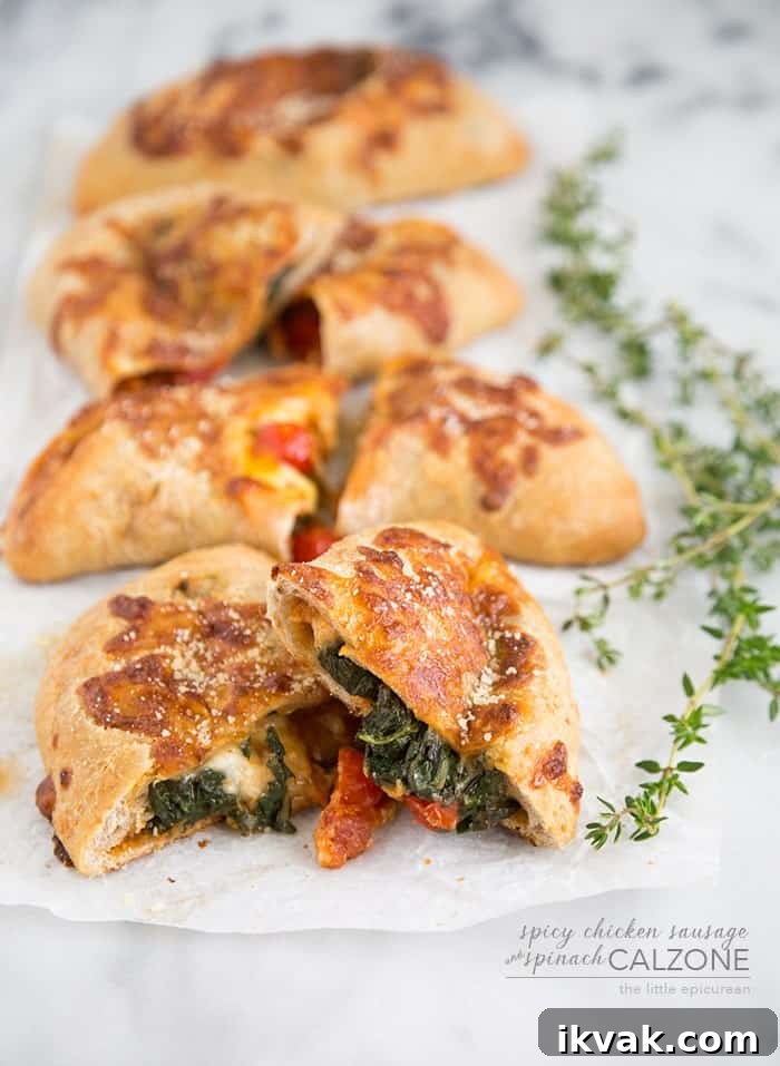 Spicy Chicken Sausage and Spinach Calzone