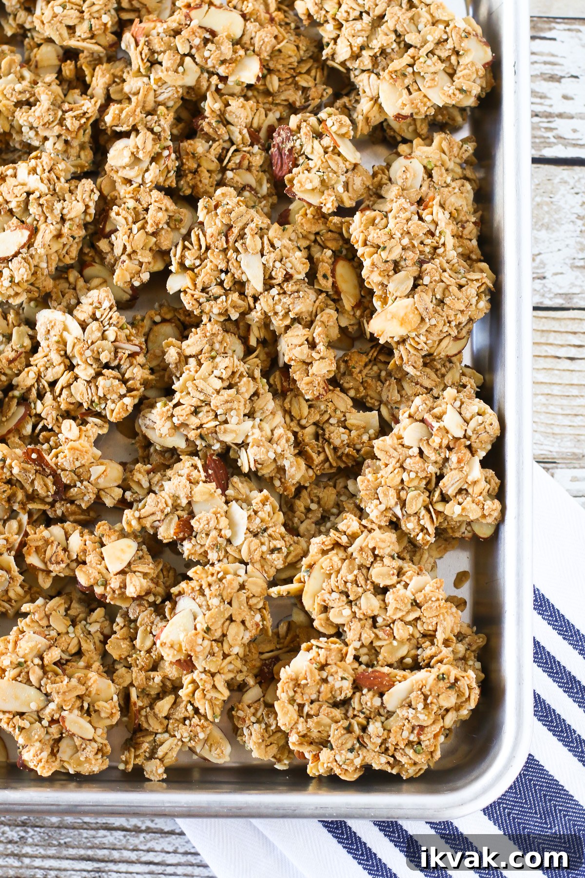 Gluten Free Vegan Maple Almond Granola Clusters. Crunchy clusters of maple-sweetened granola, packed with almonds and protein.