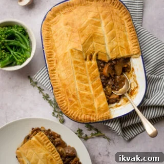 Vegan mushroom pie with ale and lentils