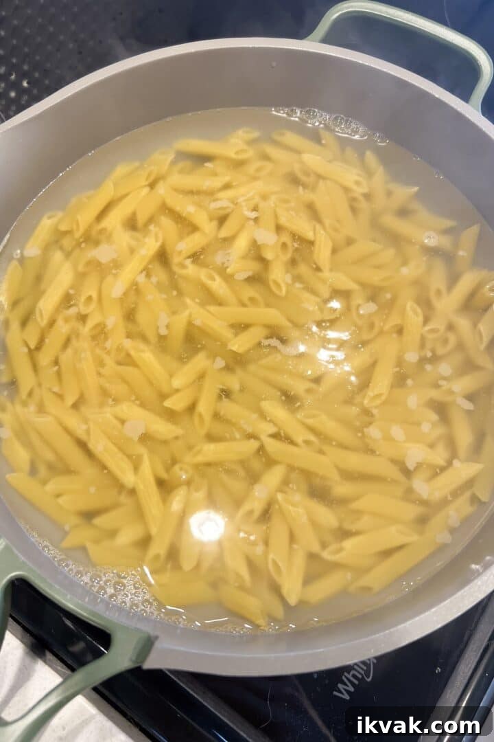 Pasta cooking in a large pot