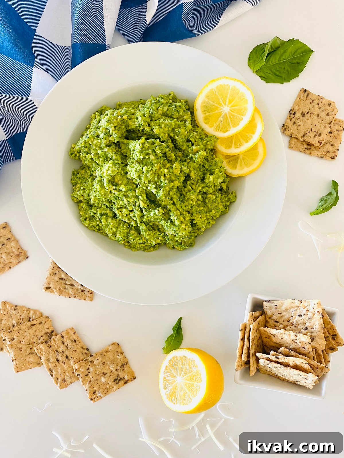 pesto with cashews and lemon and crackers
