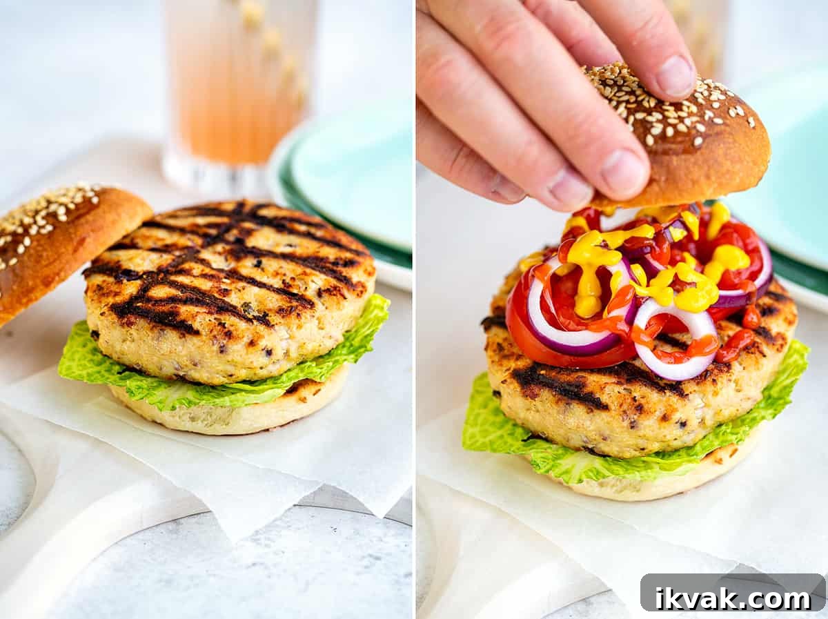 assembling a turkey burger in a brioche bun collage