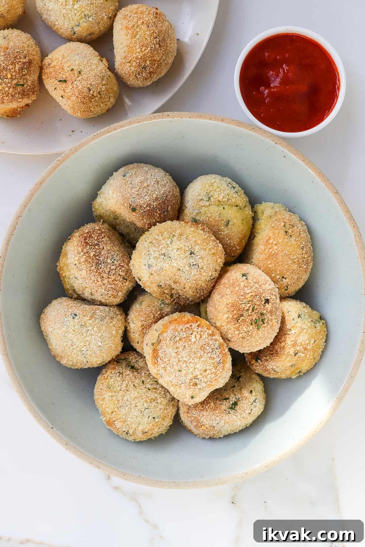 Crispy Air Fryer Potato Croquettes Recipe 10 Air fryer potato croquettes in a bowl.