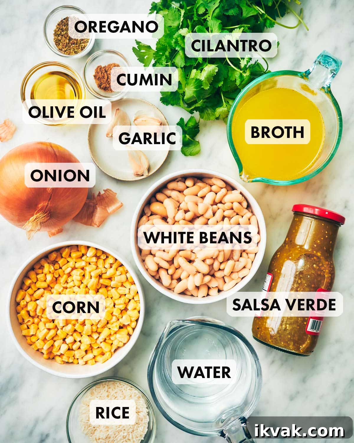 Ingredients to make easy vegan and gluten free green chili soup.