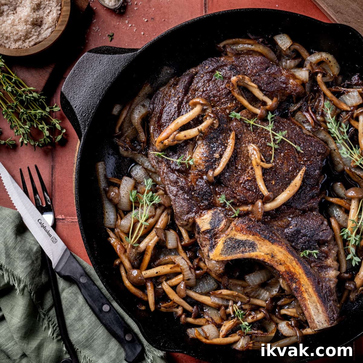 One Pan Ribeye Mushroom and Onion Skillet