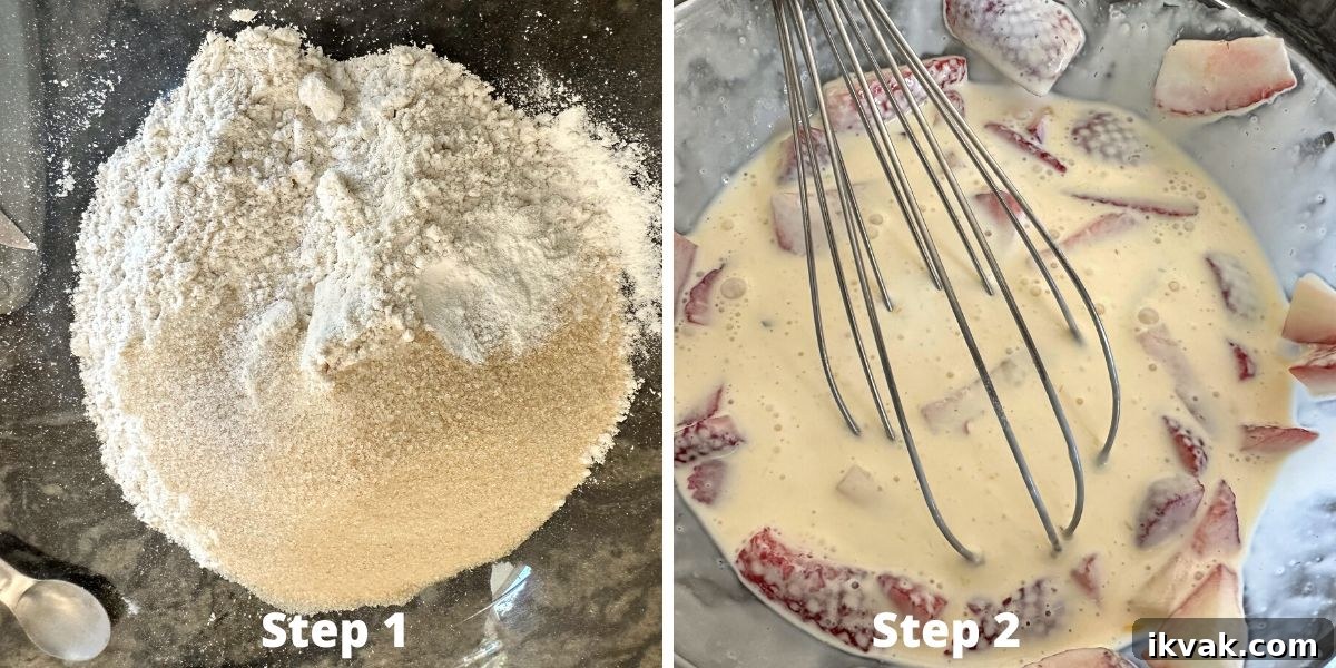 Gluten-Free Strawberries & Cream Scones Recipe for Brunch 4 Photos of steps 1 and 2 making scones.