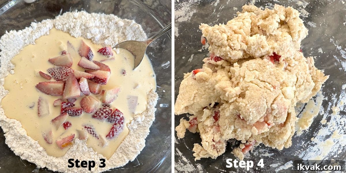 Gluten-Free Strawberries & Cream Scones Recipe for Brunch 5 Photos of steps 3 and 4 making scones.