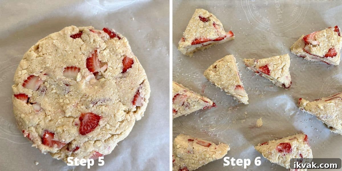 Gluten-Free Strawberries & Cream Scones Recipe for Brunch 6 Photos of steps 5 and 6 making the strawberry scones.