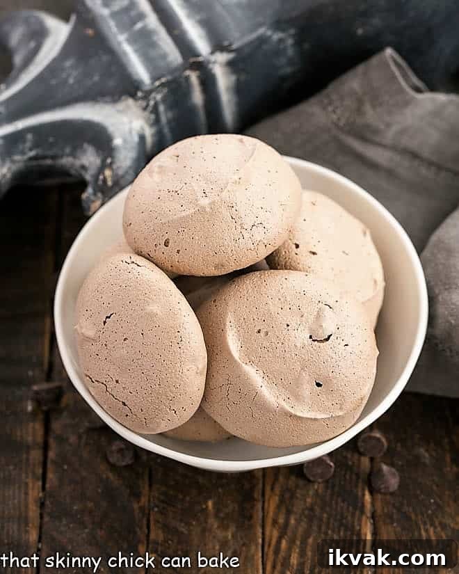 Chocolate Chip Meringues in a white bowl.