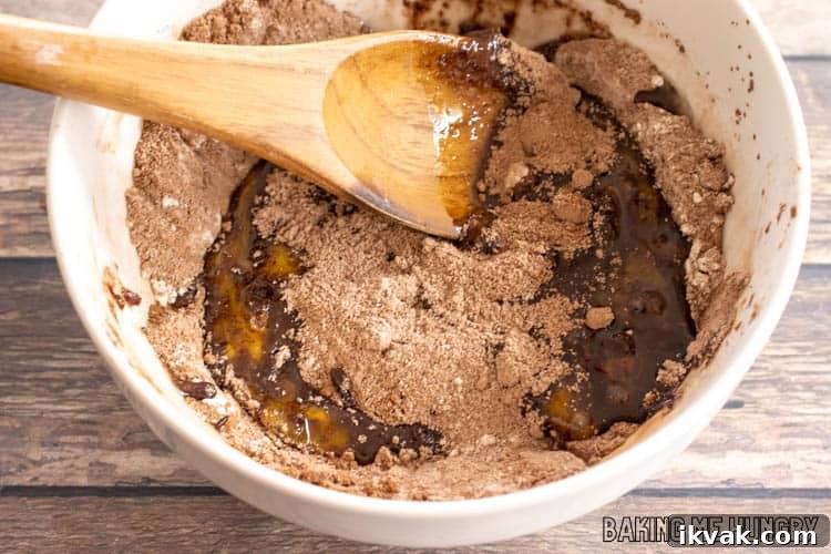 dry ingredients with wet ingredients