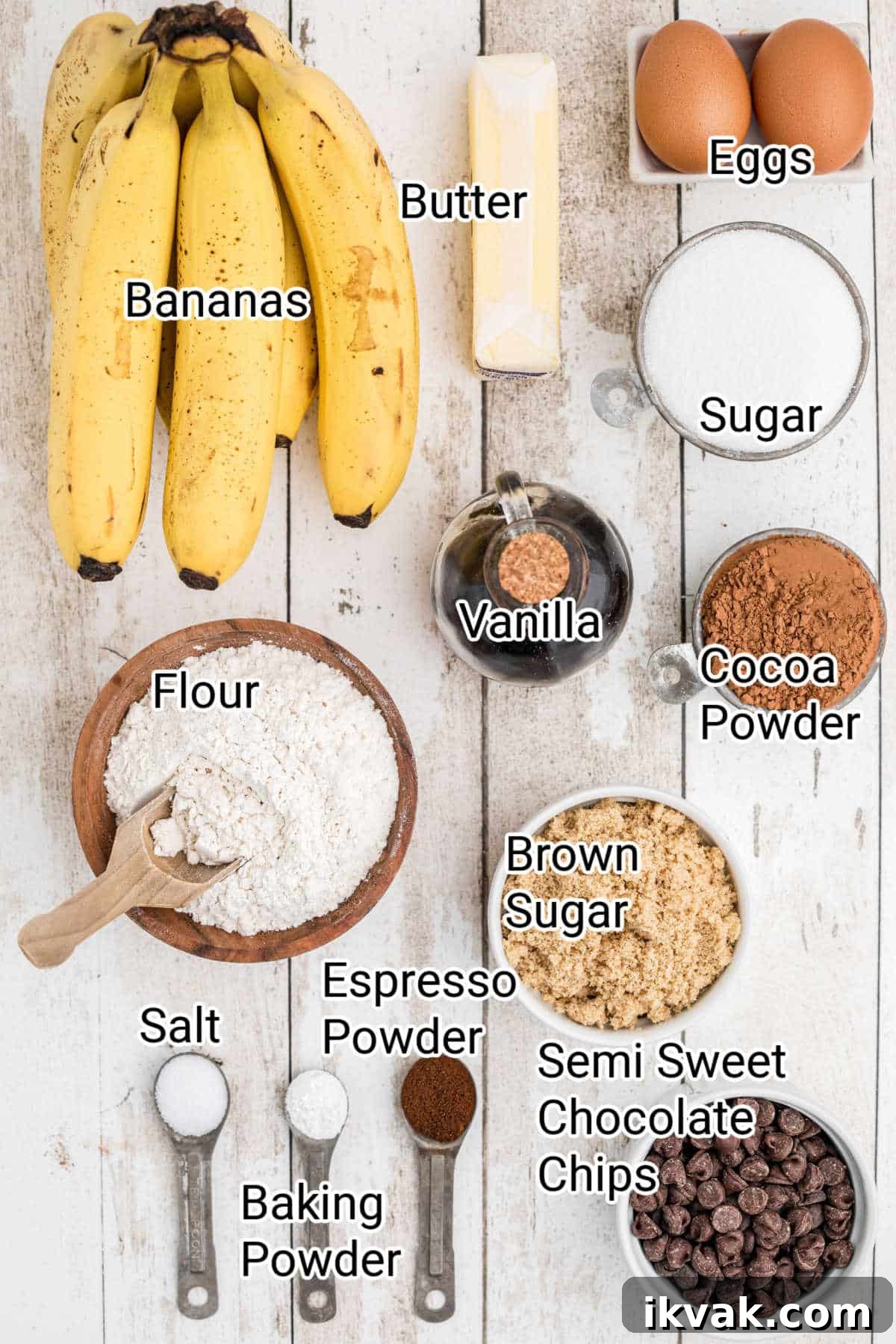 ingredients all laid out ready to make banana brownies