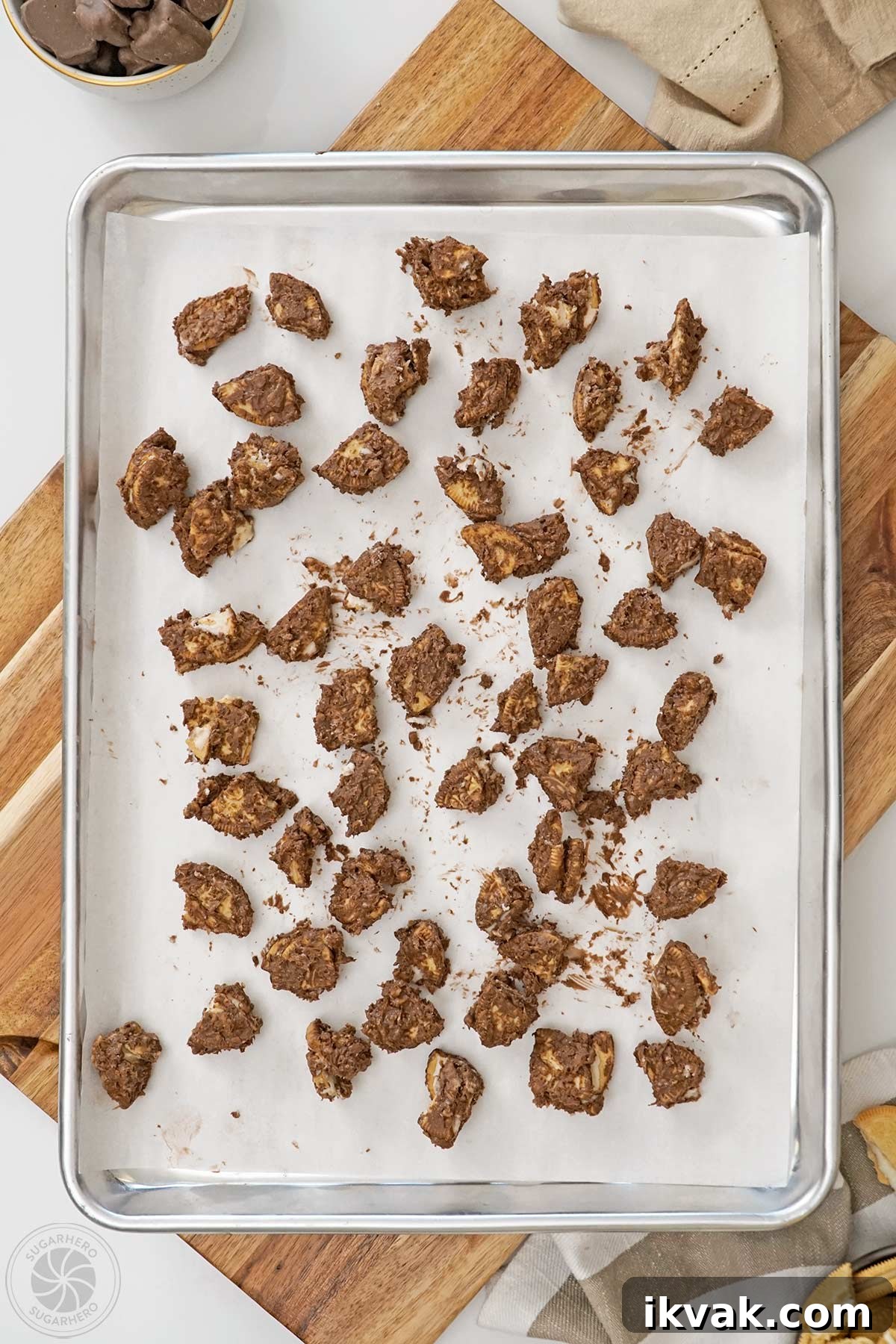 Tray of Root Beer Float Pieces spread out on a baking sheet.