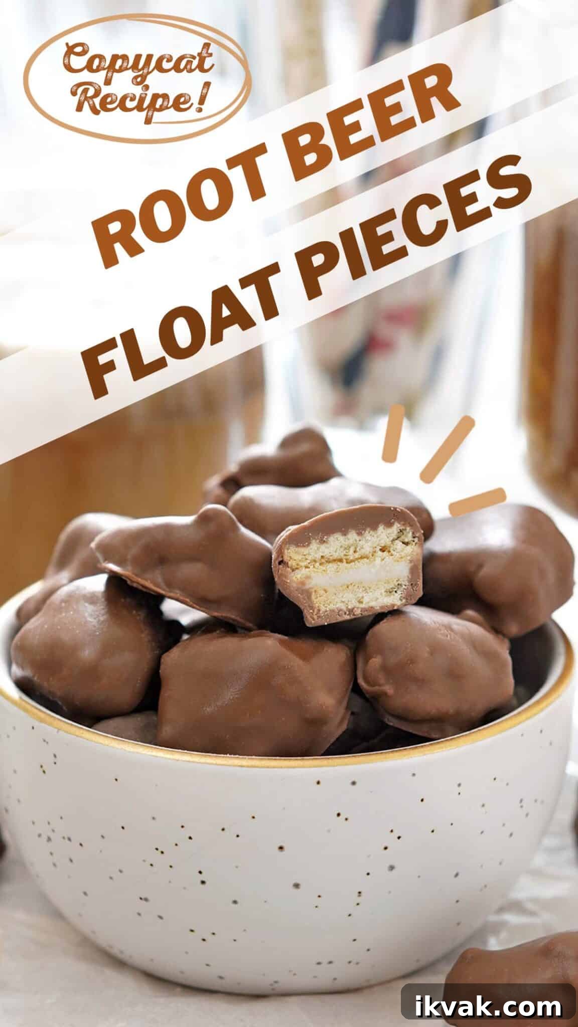 Picture of Homemade Root Beer Float Pieces with text overlay for Pinterest.