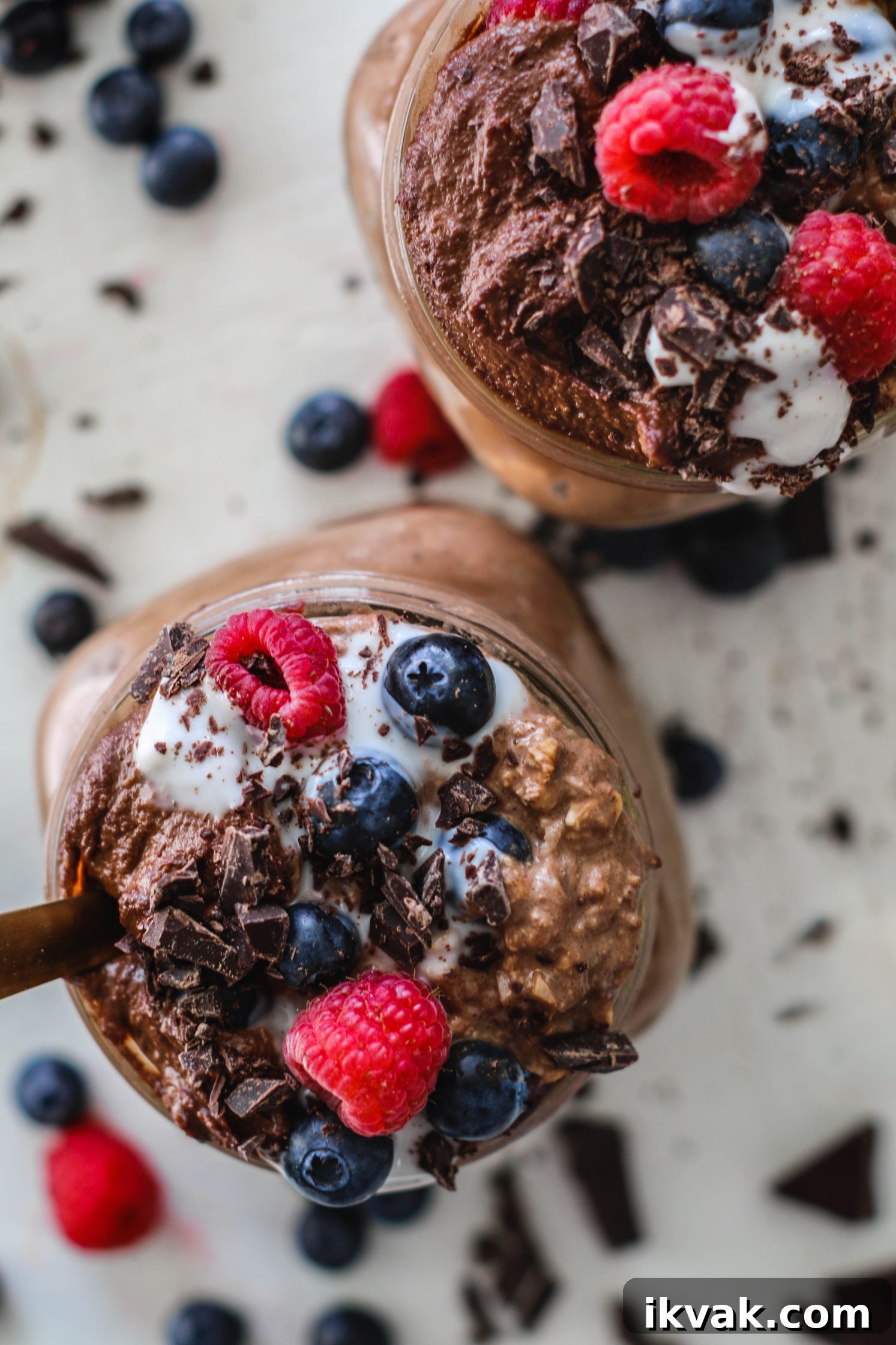 Hot Chocolate Overnight Oats Recipe for Chocolate Breakfast 6 Hot Chocolate Overnight Oats topped with Chocolate Cashew Cream by Flora & Vino