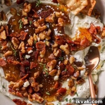 Decadent Whipped Blue Cheese Dip with Bacon, Fig Jam, & Toasted Walnuts