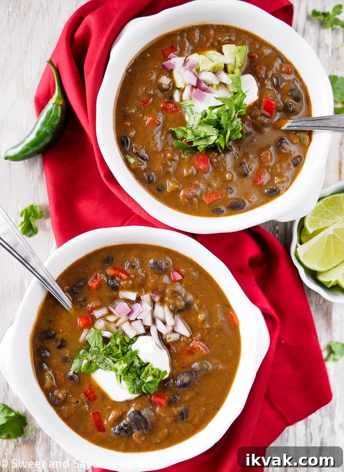 Two bowls of black bean soup.