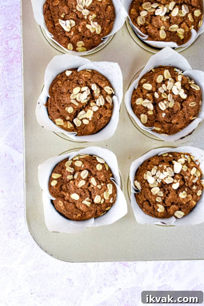 Pumpkin Oatmeal Muffins with Warm Spices and Maple Glaze 14 A close up of 4 pumpkin oatmeal muffins.
