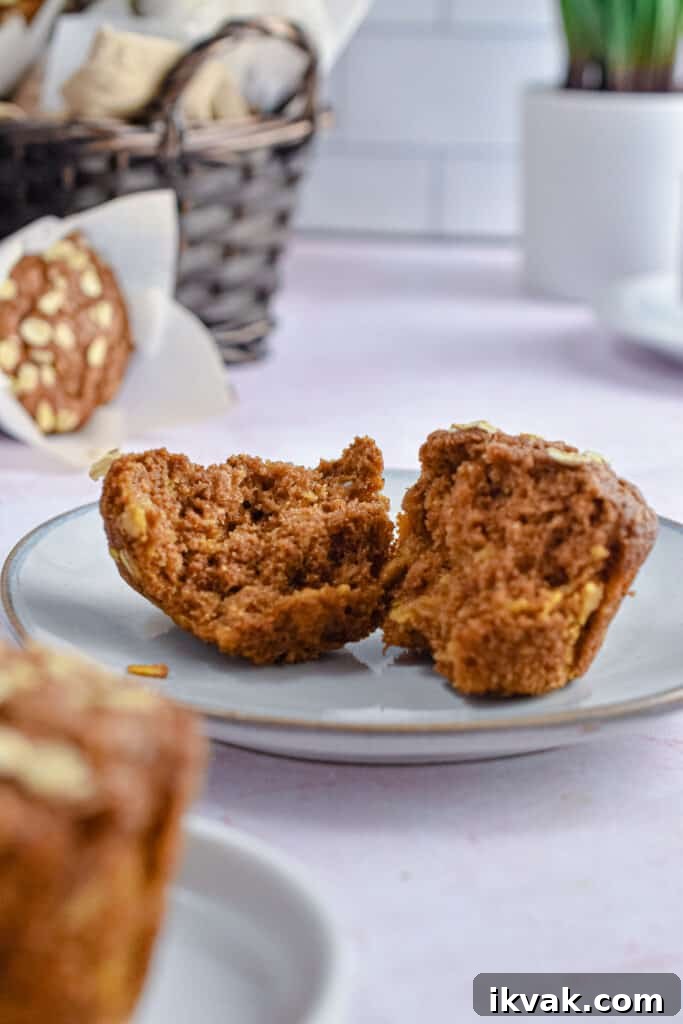 Pumpkin Oatmeal Muffins with Warm Spices and Maple Glaze 3 The texture of the pumpkin oatmeal muffins is shown.